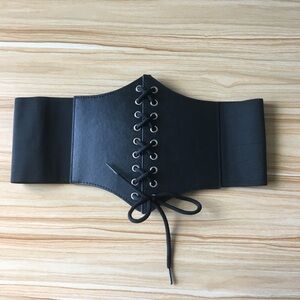 Black Lace-Up Corset Belt